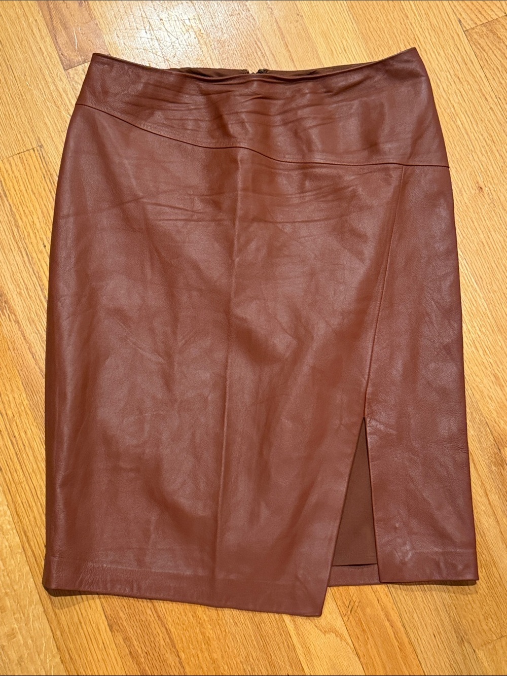 White House Black Market Cognac Brown 100% Leather Pencil Skirt Size 6